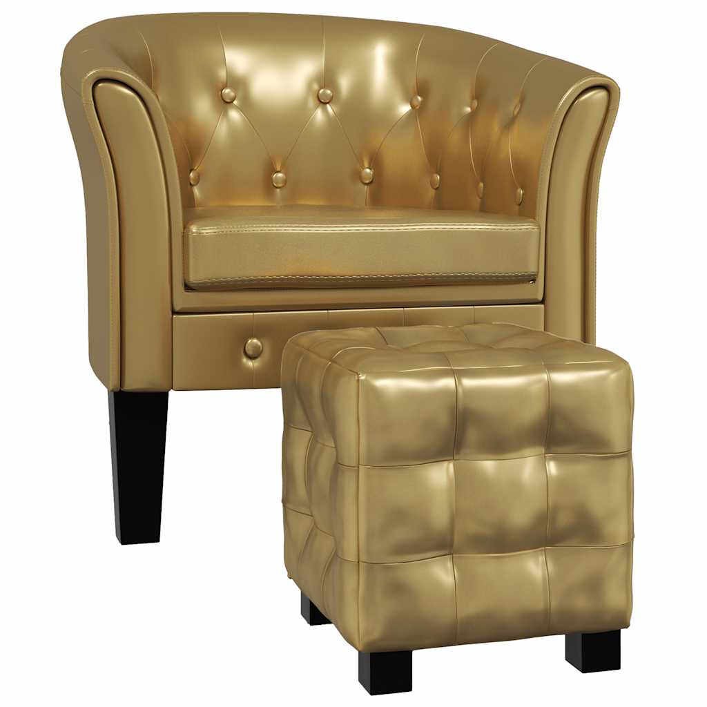 Clubsessel mit Fußhocker Golden Kunstleder