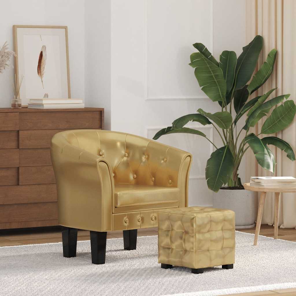 Clubsessel mit Fußhocker Golden Kunstleder