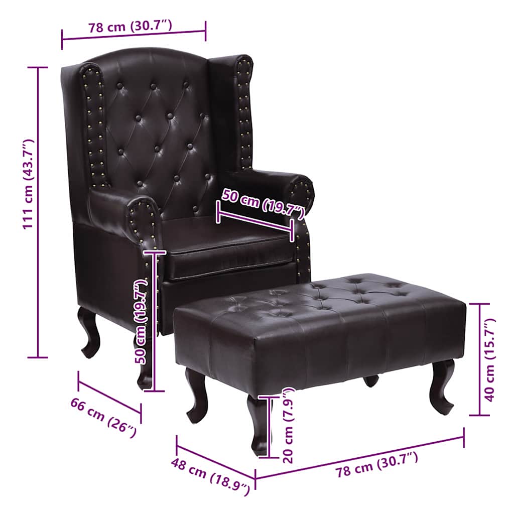 Sessel mit Fußhocker Dunkelbraun Kunstleder