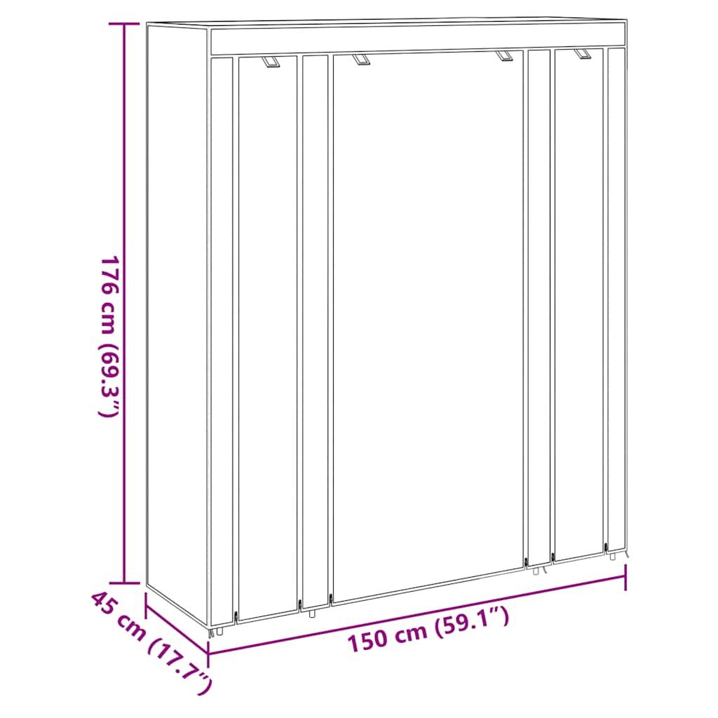 Stoffschrank mit Fächern Kleiderstangen 45×150×176 cm Schwarz