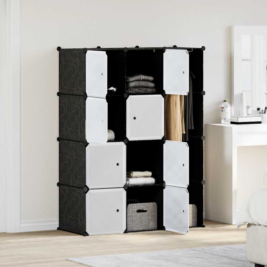 Modularer Schrank mit 9 Fächern 109x36,5x143cm Schwarz und Weiß