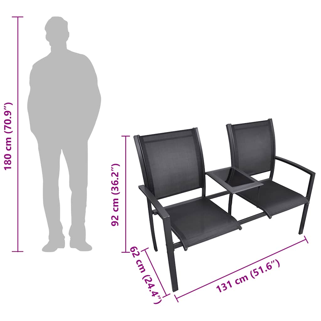 2-Sitzer-Gartenbank 131 cm Stahl und Textiline Schwarz