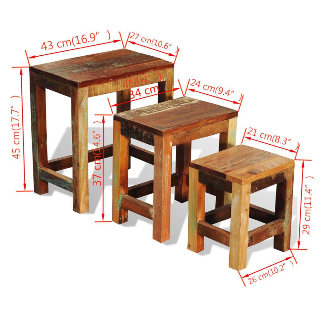 3-tlg. Satztisch-Set Vintage Altholz