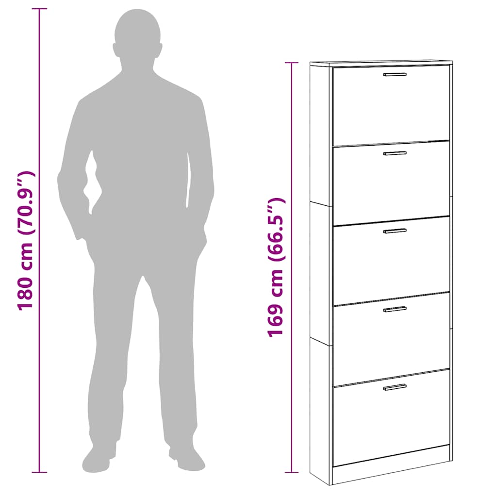 Schuhschrank mit 5 Schuhkippern Holz Eichen-Optik