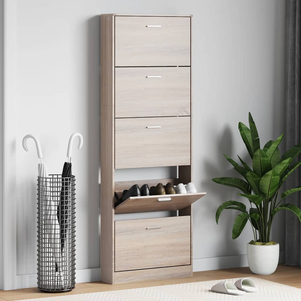 Schuhschrank mit 5 Schuhkippern Holz Eichen-Optik
