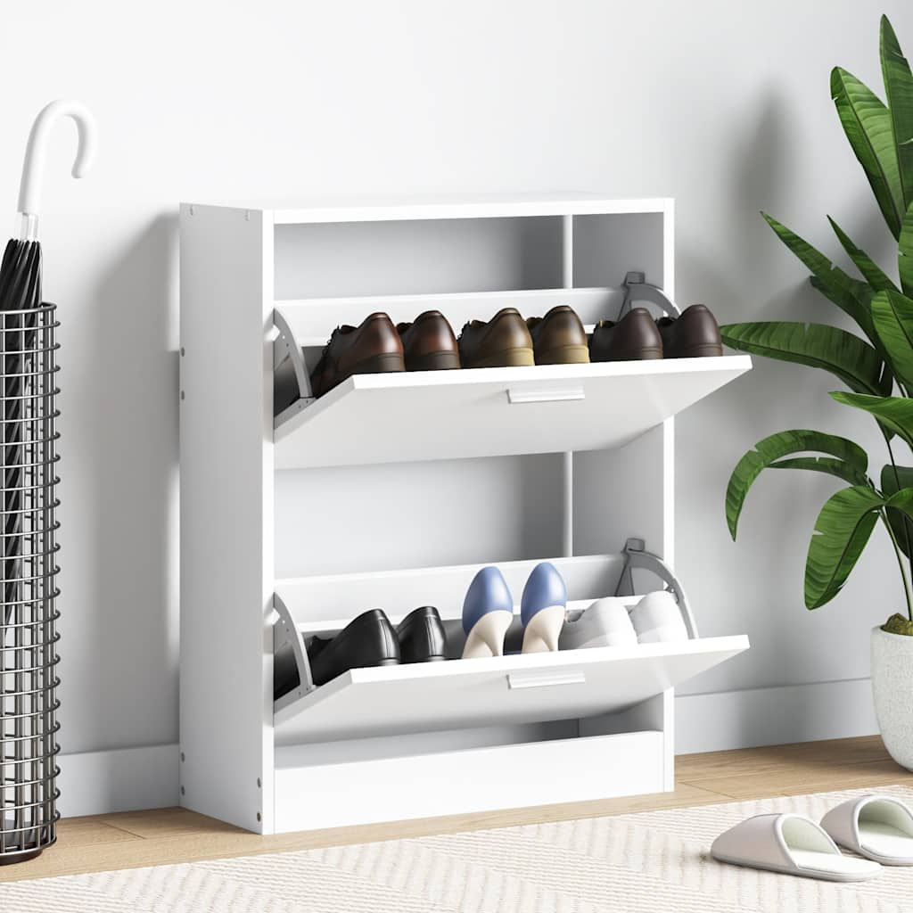 Weißer Holz-Schuhschrank mit 2 Schuhkippern