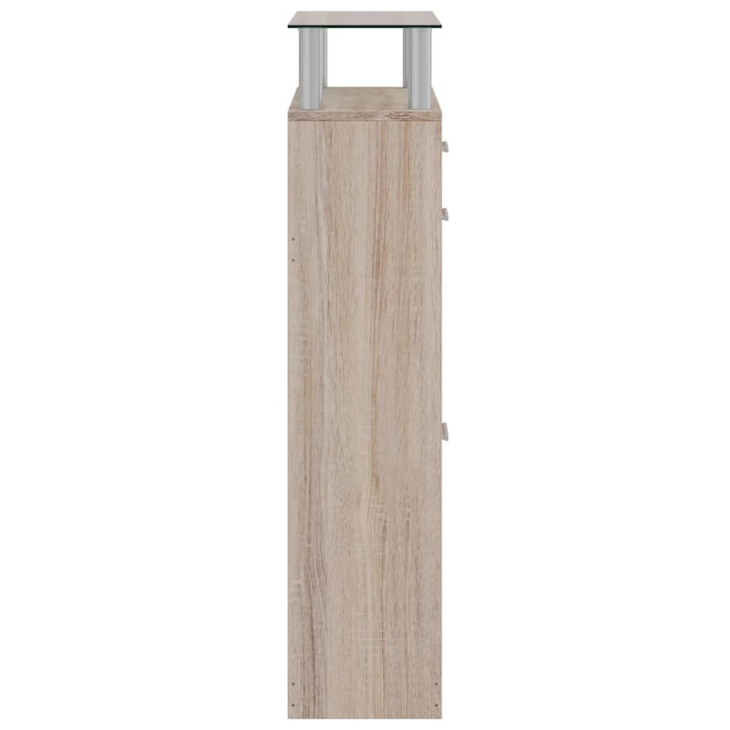 Schuhschrank mit Schubfach & oberes Glasregal Holz Eichenoptik