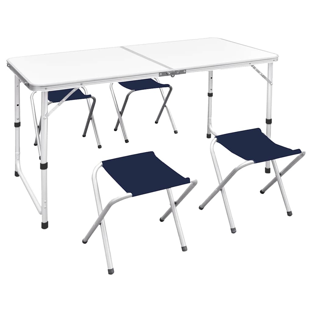Campingtisch mit 4 Hockern Klappbar Höhenverstellbar 120x60 cm
