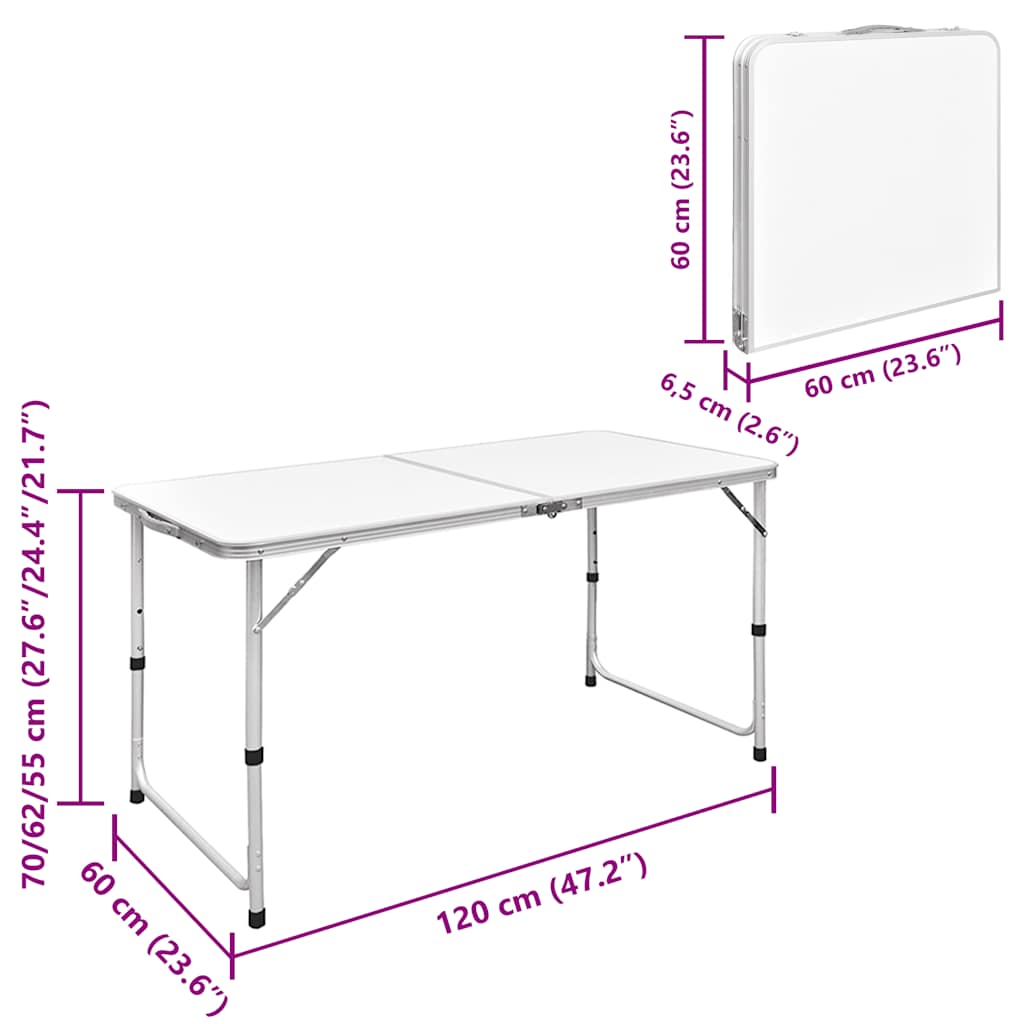Campingtisch mit 4 Hockern Klappbar Höhenverstellbar 120x60 cm