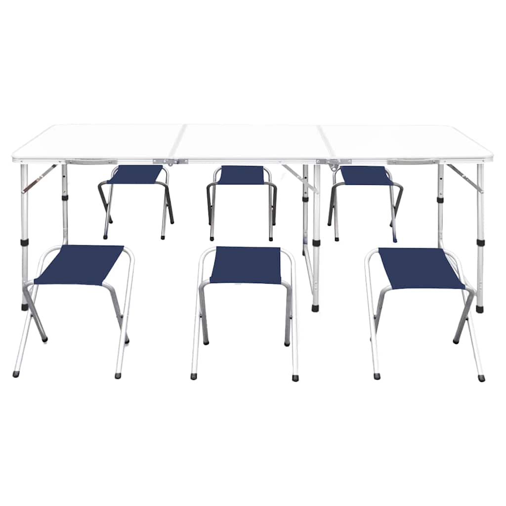 Klappbarer Campingtisch mit 4 Hocker Höhenverstellbar 180x60 cm