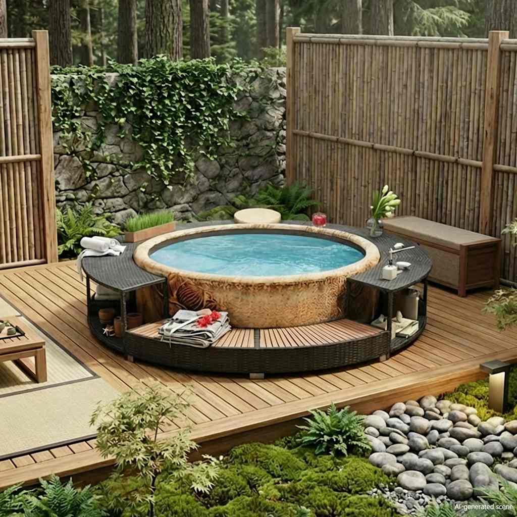 Whirlpool-Umrandung Schwarz Poly-Rattan
