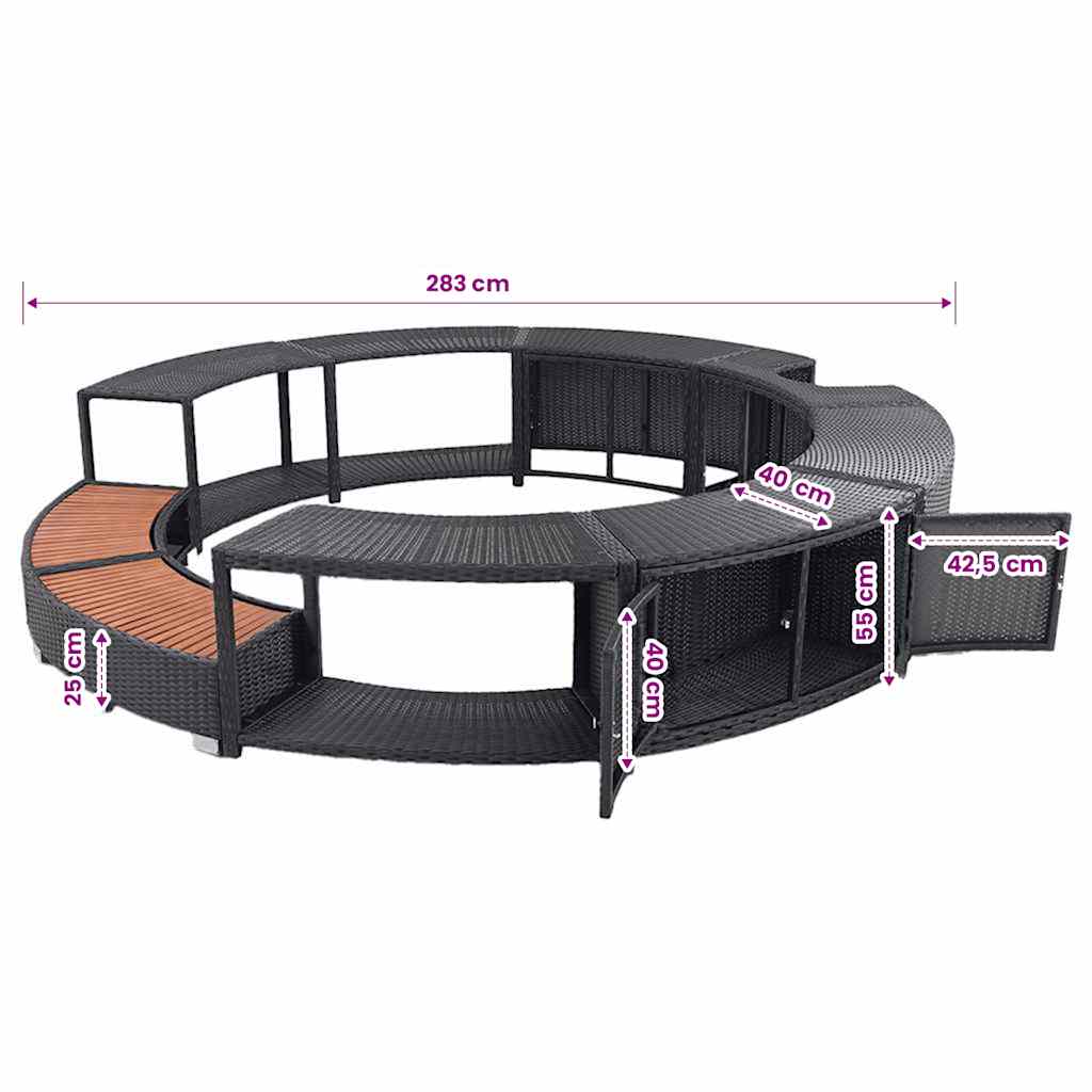 Whirlpool-Umrandung Schwarz Poly-Rattan