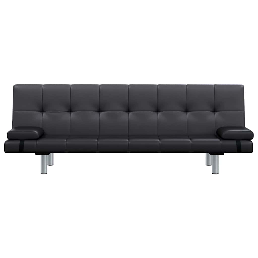 Schlafsofa mit 2 Kissen Kunstleder Ausziehbar Schwarz