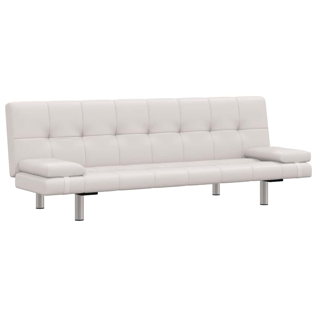Schlafsofa mit 2 Kissen Kunstleder Ausziehbar Cremeweiß