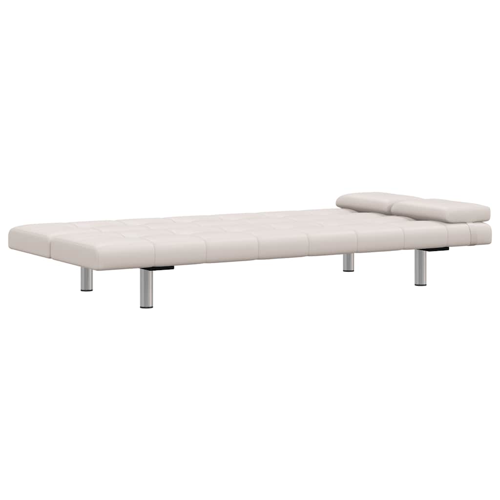 Schlafsofa mit 2 Kissen Kunstleder Ausziehbar Cremeweiß