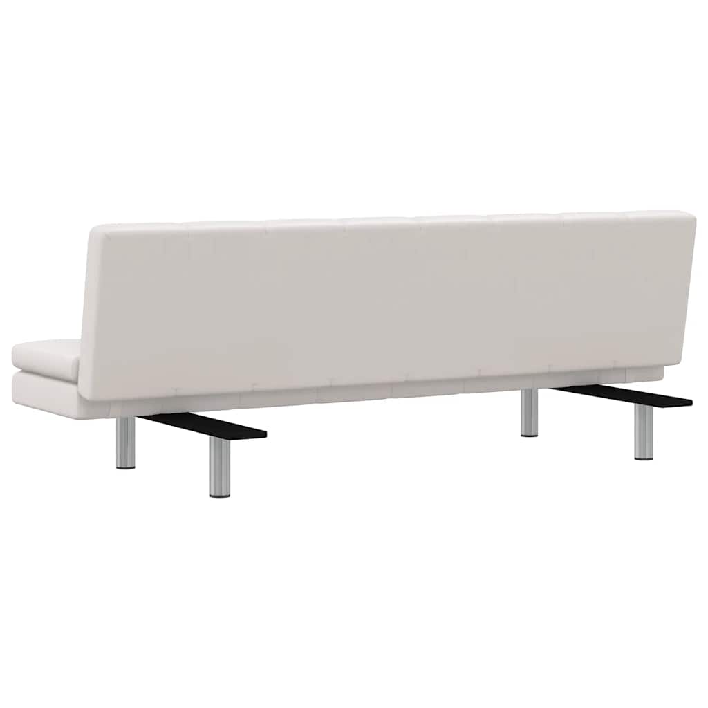 Schlafsofa mit 2 Kissen Kunstleder Ausziehbar Cremeweiß