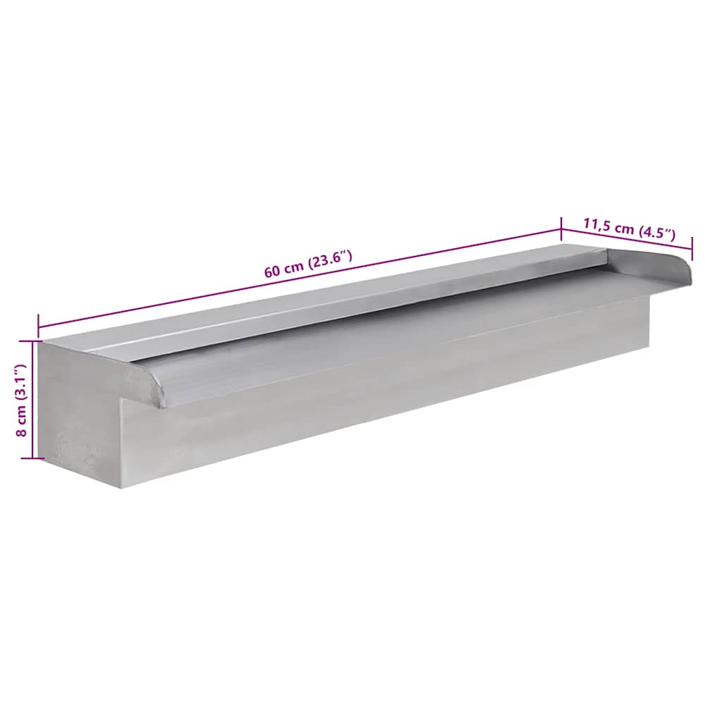 Pool-Wasserfall Fontäne Rechteckig Edelstahl 60 cm