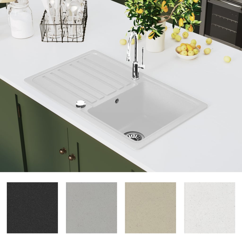Granitspüle mit Abtropffläche Reversibel Weiß
