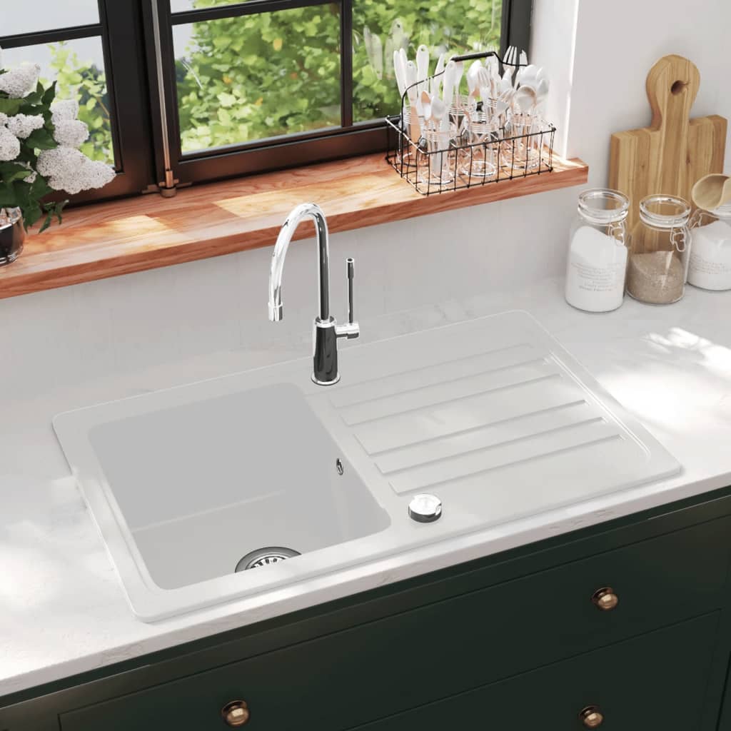 Granitspüle mit Abtropffläche Reversibel Weiß