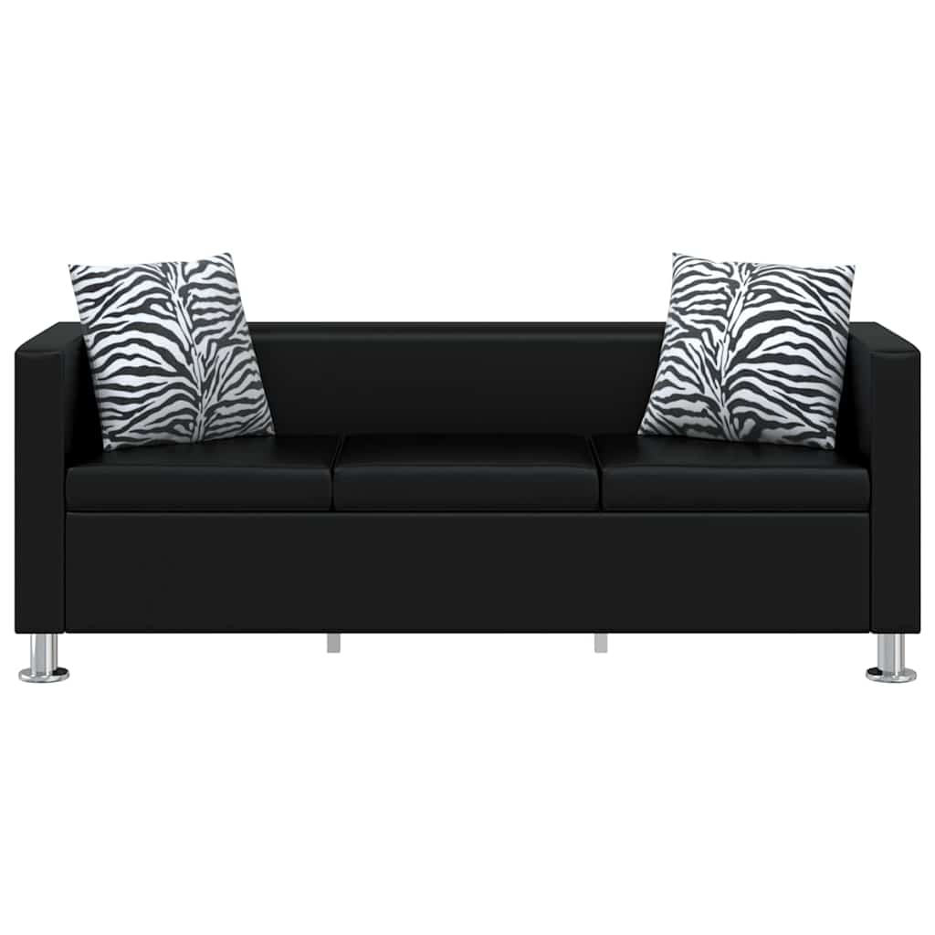 Sofa 3-Sitzer Kunstleder Schwarz