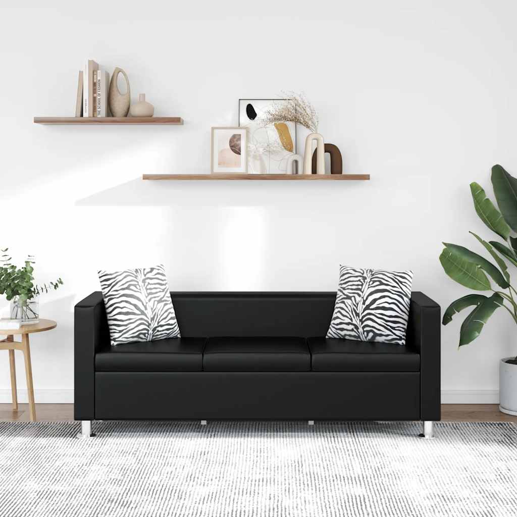 Sofa 3-Sitzer Kunstleder Schwarz