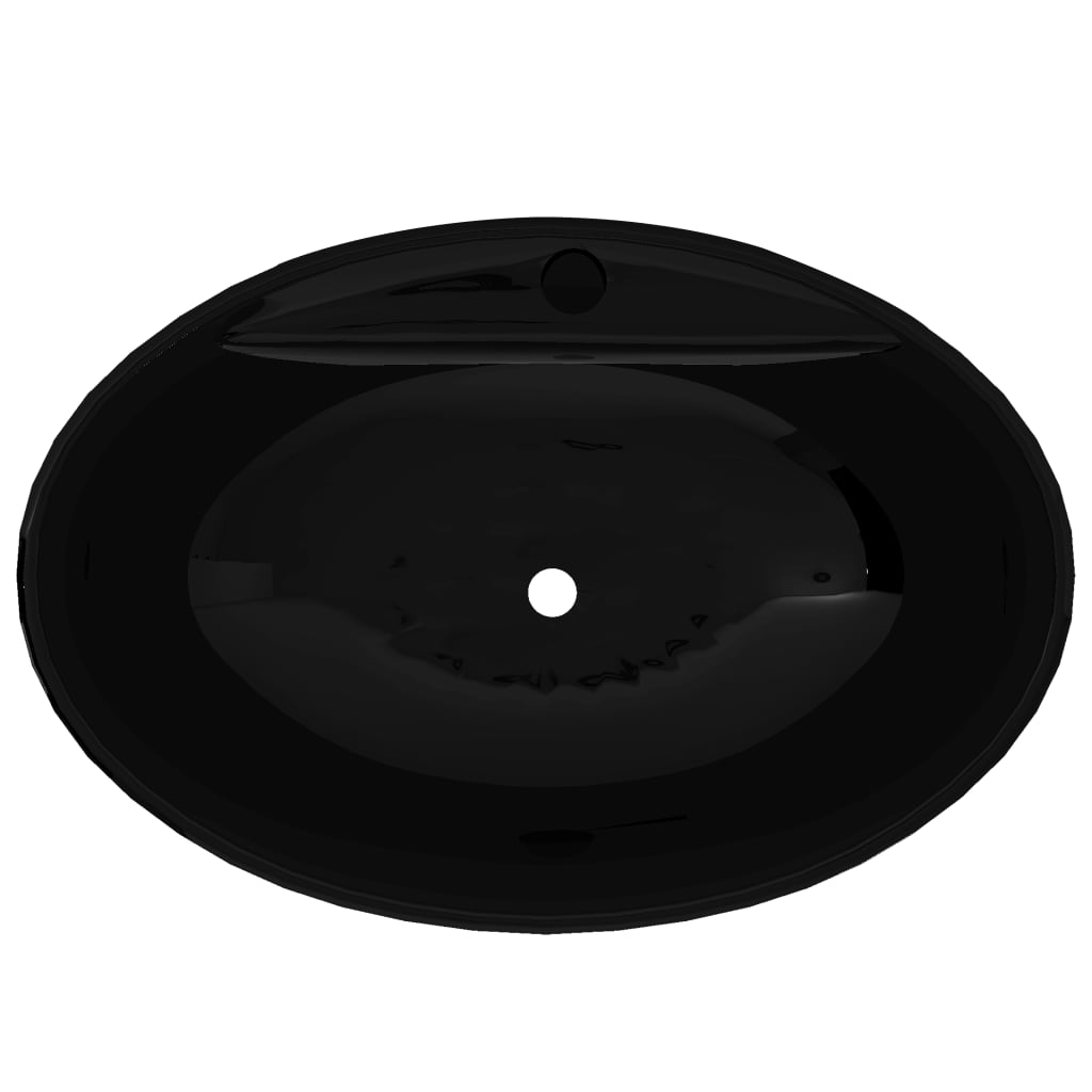 Keramik Waschbecken Hahnloch/Überlaufloch schwarz oval