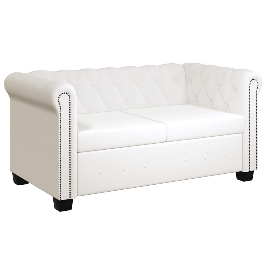Chesterfield-Sofa 2-Sitzer Kunstleder Weiß