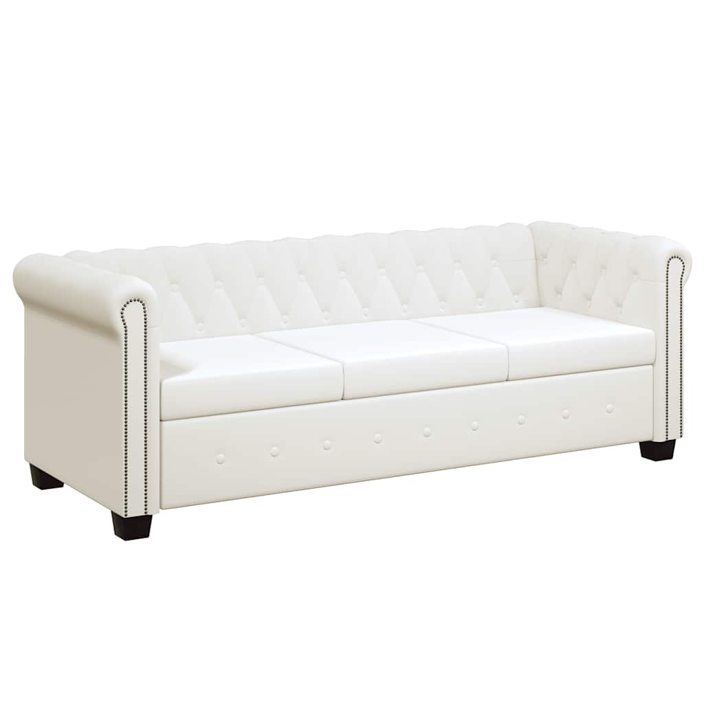 Chesterfield-Sofa 3-Sitzer Kunstleder Weiß