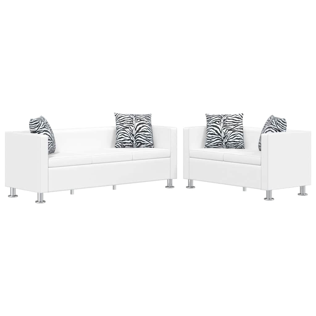 Sofagarnitur Kunstleder 3-Sitzer + 2-Sitzer Weiß