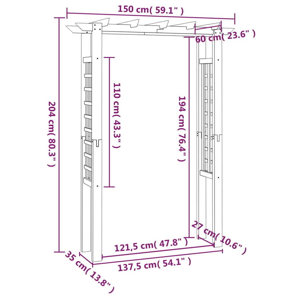Gartenlaube Rosenbogen 150 x 60 x 204 cm Holz Imprägniert