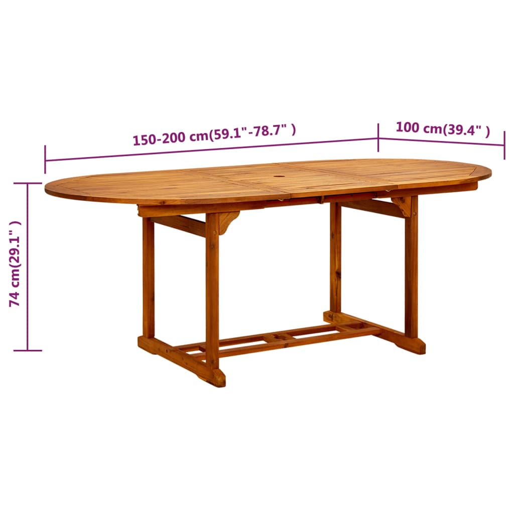 Gartentisch (150-200)x100x75 cm Massivholz Akazie