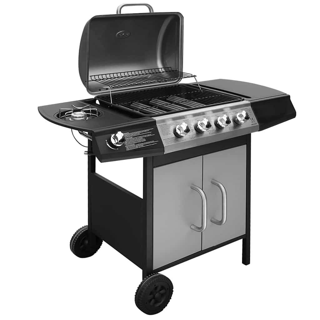 Gasgrill 4+1 Flammen Schwarz und Silbern