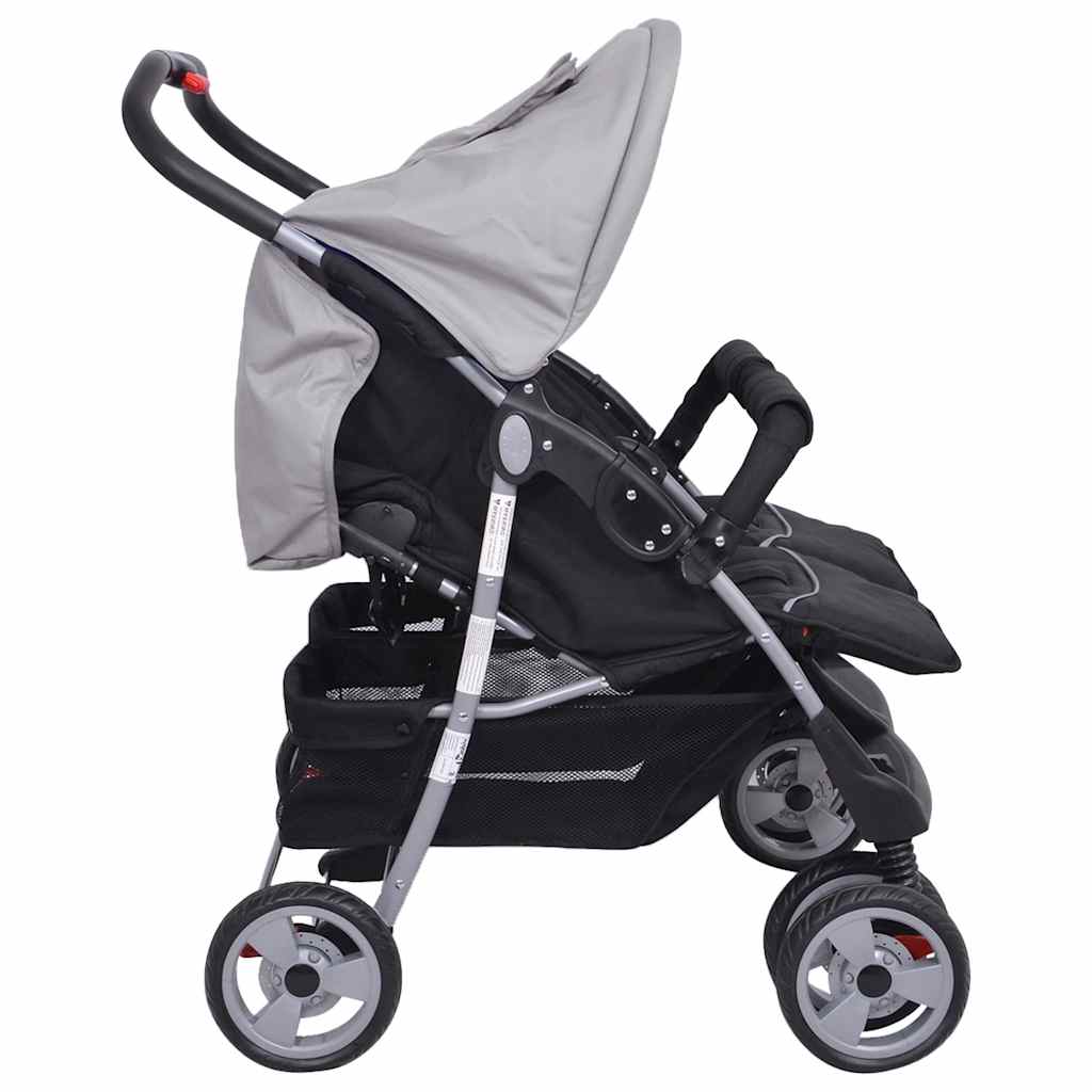 Zwillingskinderwagen Stahl Grau und Schwarz