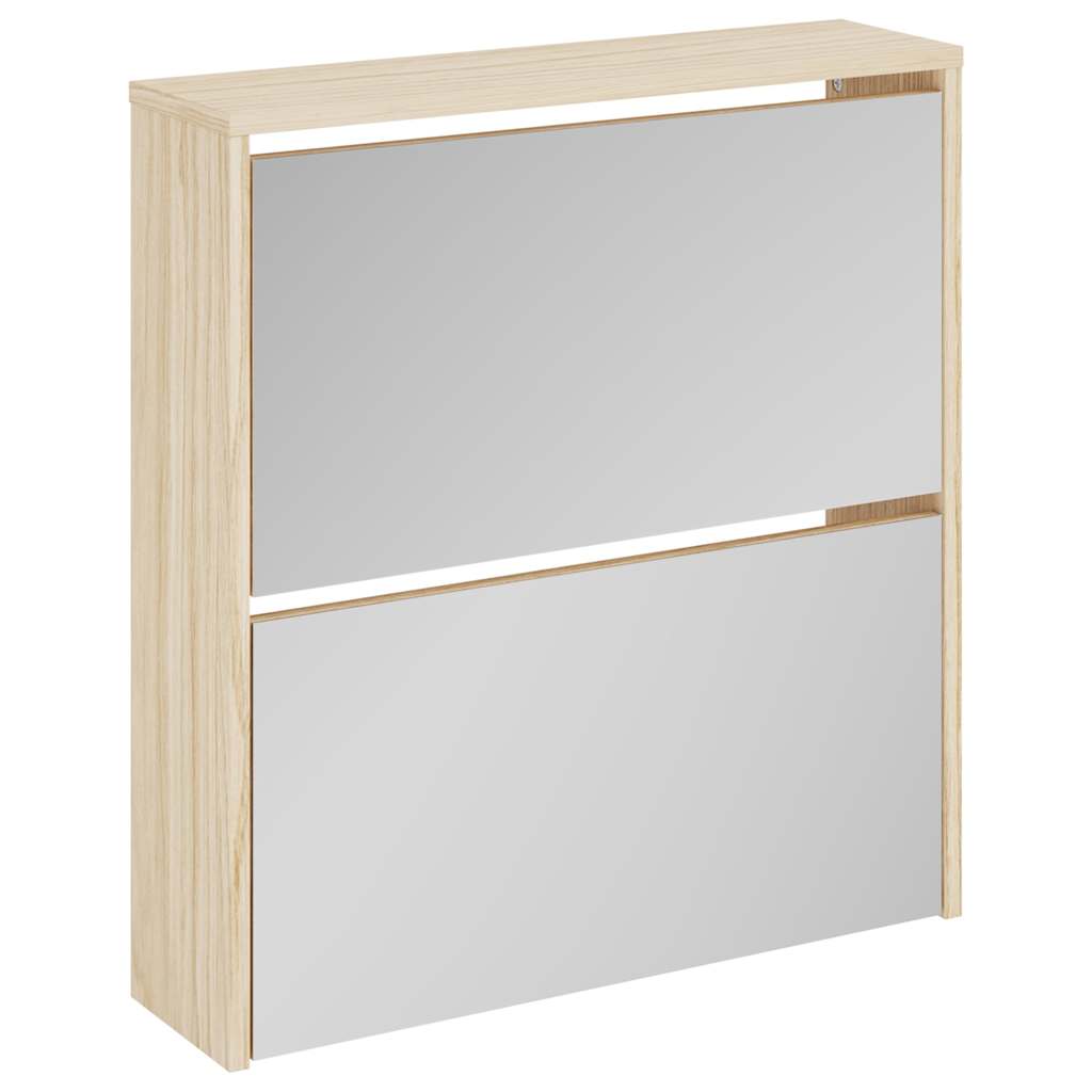 Schuhschrank mit 2 Fächern Spiegel Eiche-Optik 63x17x67 cm