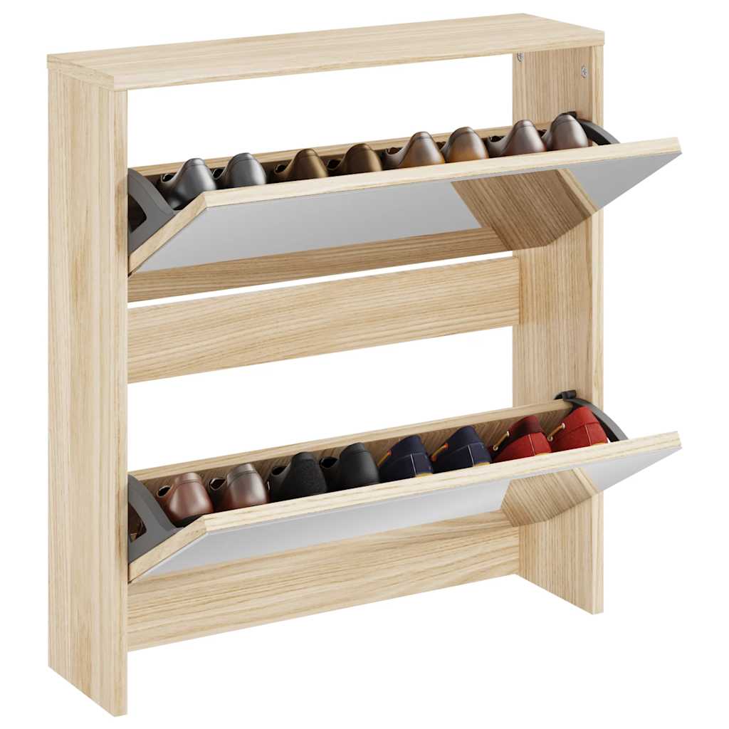 Schuhschrank mit 2 Fächern Spiegel Eiche-Optik 63x17x67 cm