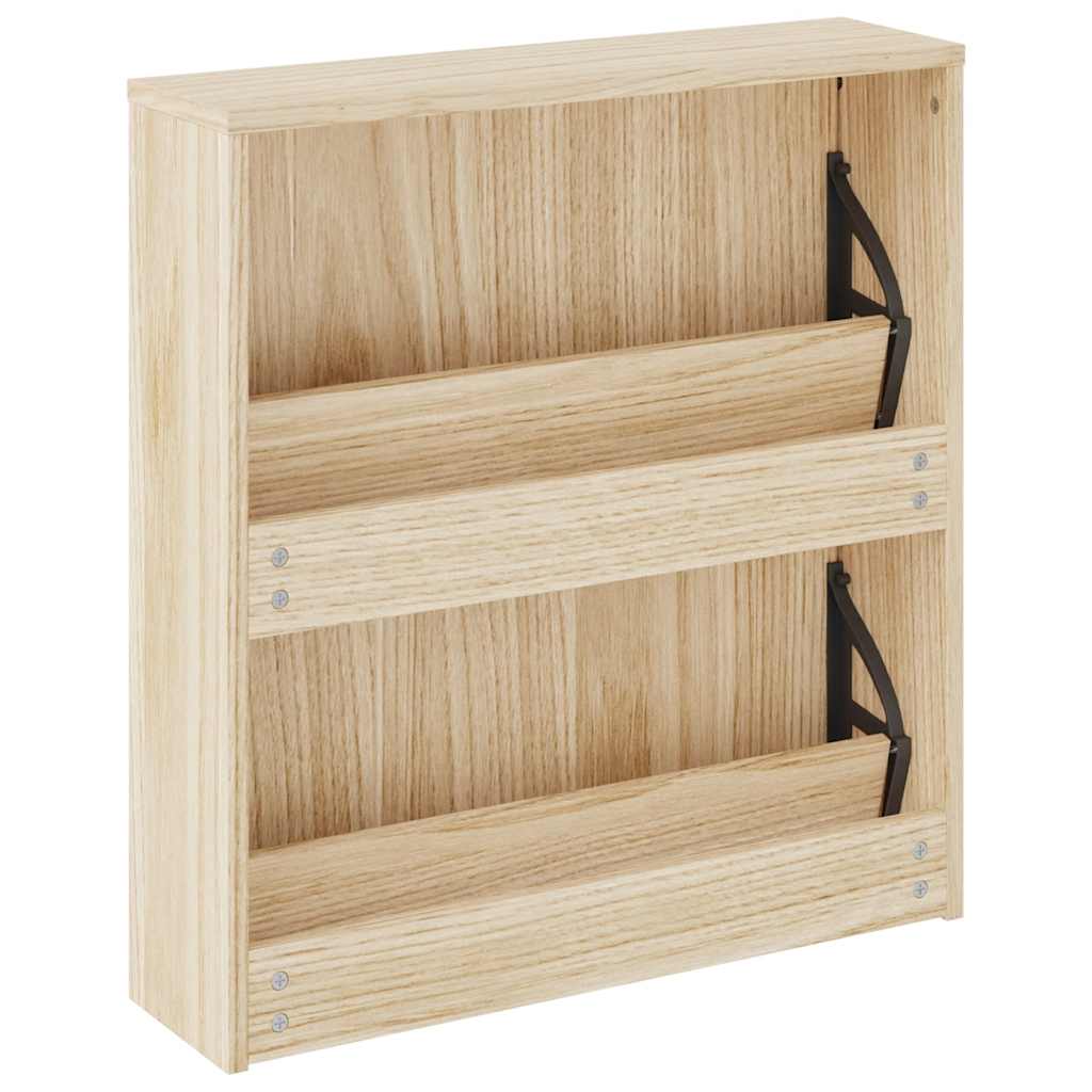 Schuhschrank mit 2 Fächern Spiegel Eiche-Optik 63x17x67 cm
