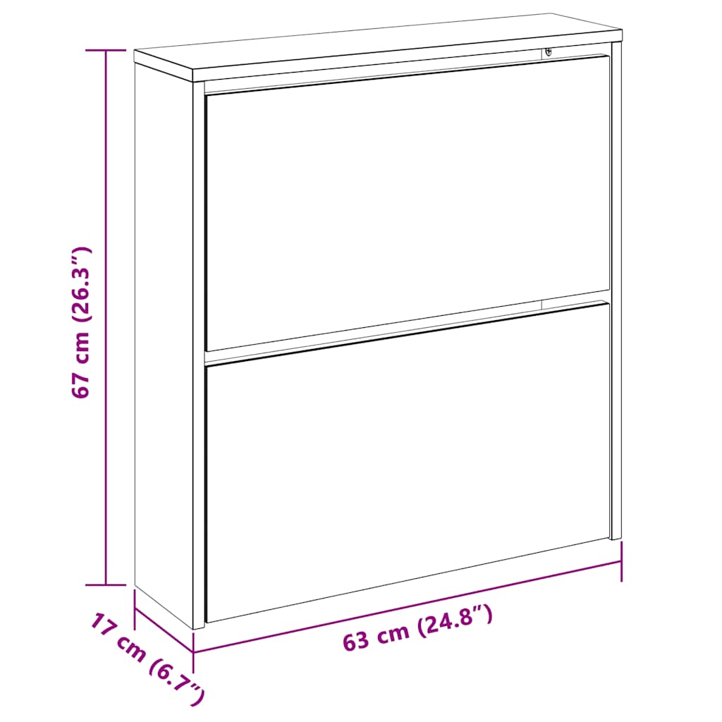 Schuhschrank mit 2 Fächern Spiegel Eiche-Optik 63x17x67 cm