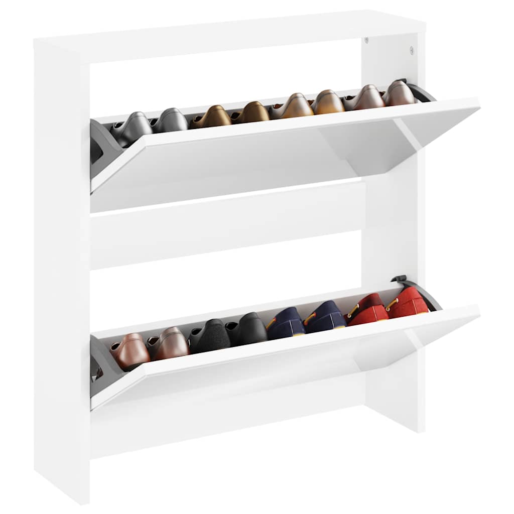 Schuhschrank mit 2 Fächern Spiegel Weiß 63x17x67 cm