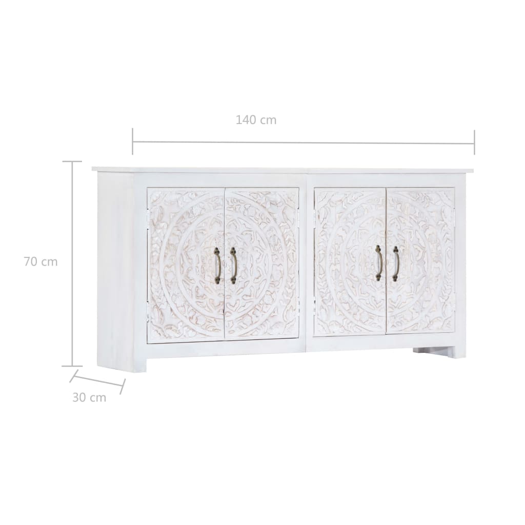 Sideboard Handarbeit Weiß 140x30x70 cm Massivholz Akazie