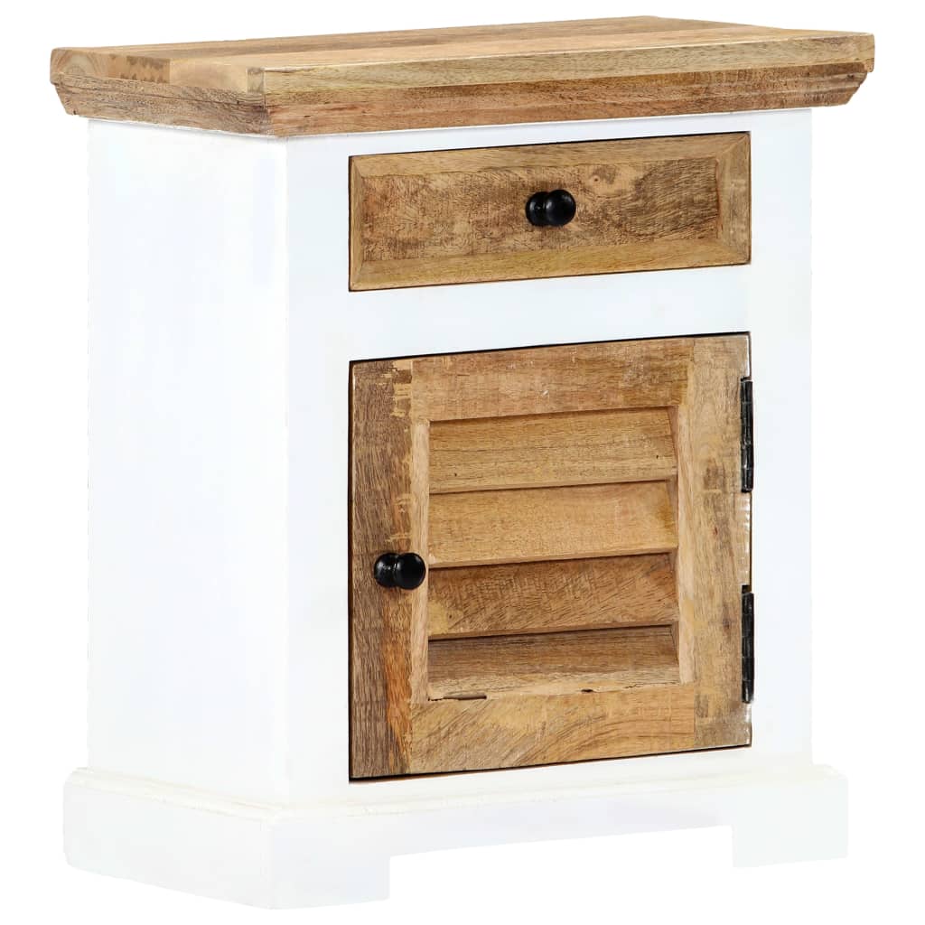 Nachttisch Weiß und Braun 40x30x50 cm Massivholz Mango