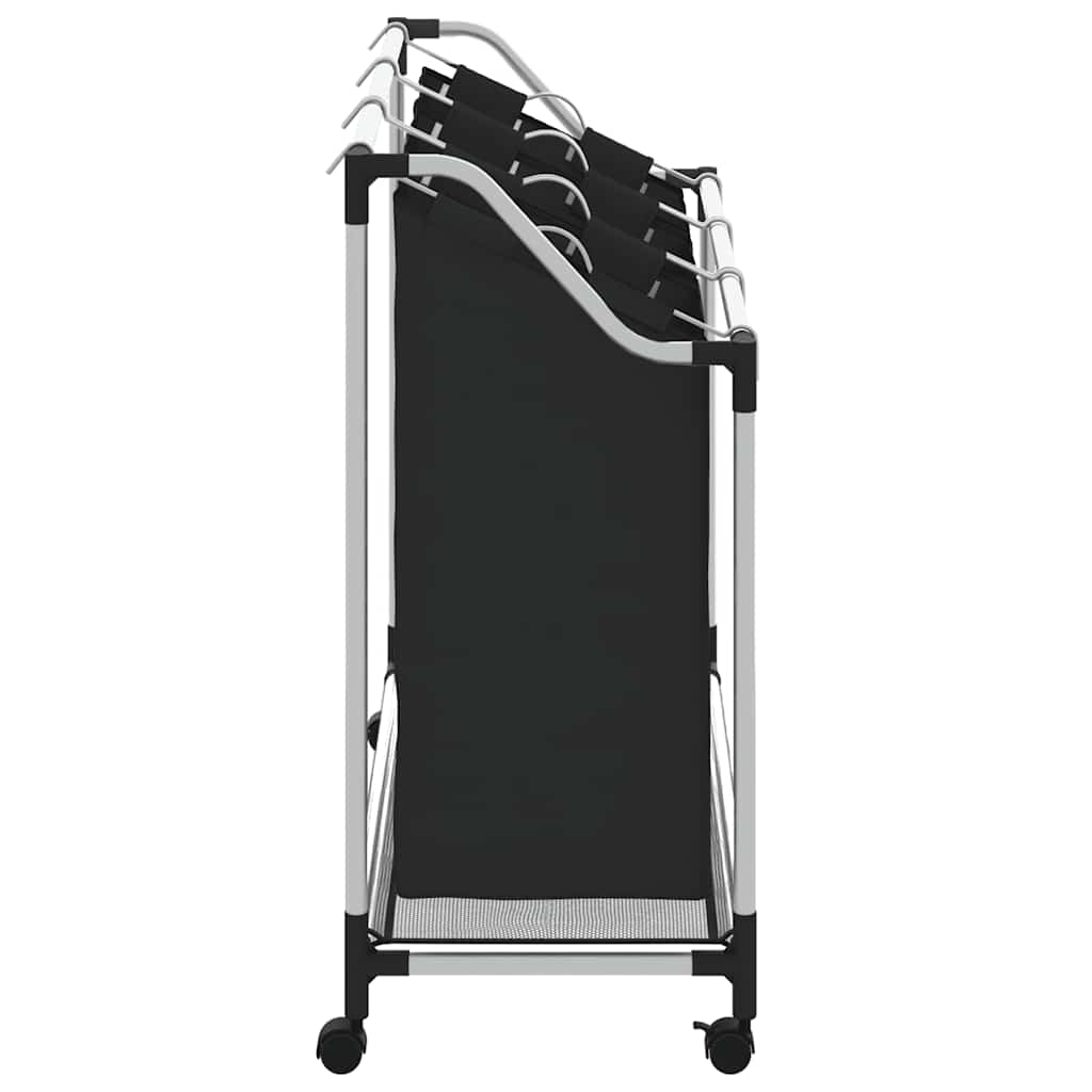 Wäschekorb mit 3 Taschen Schwarz Stahl