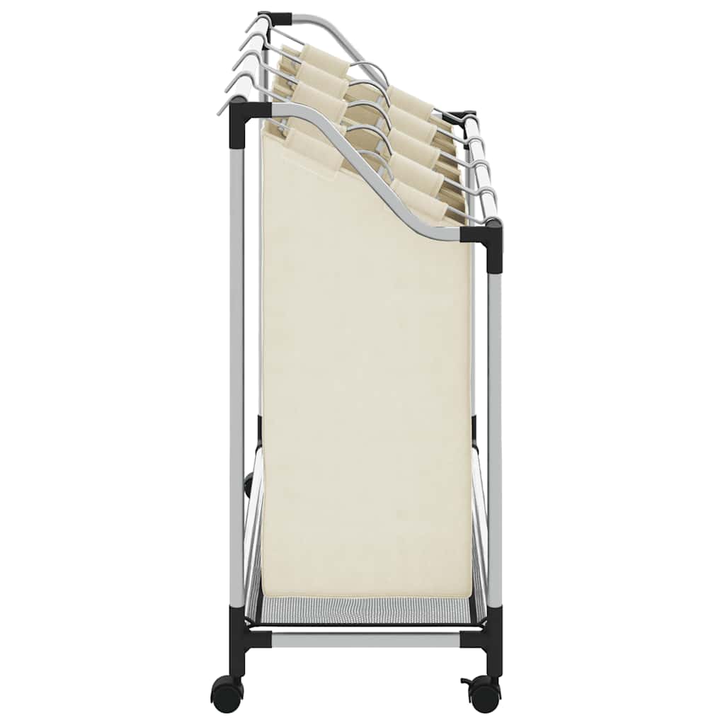Wäschekorb mit 4 Taschen Creme Stahl