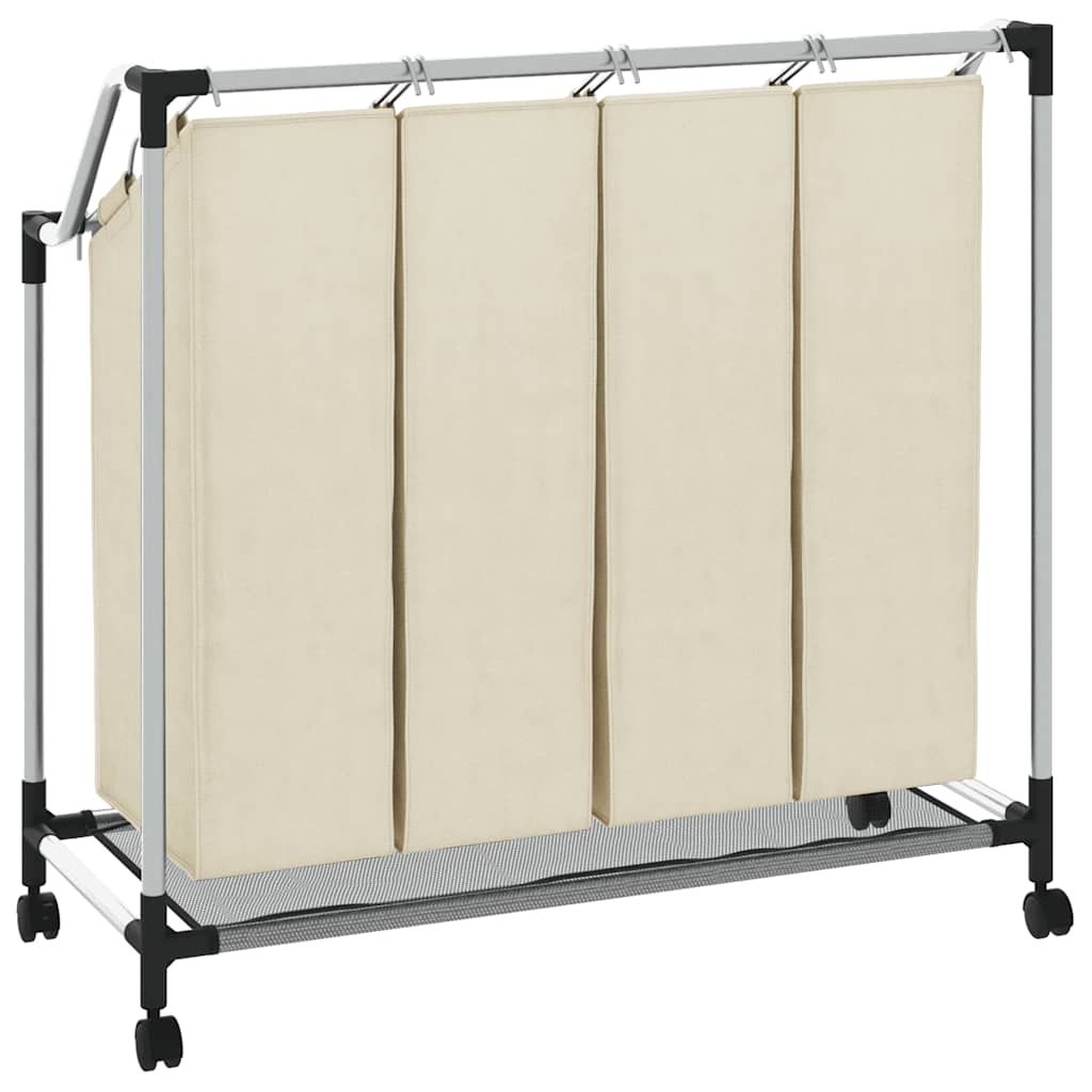 Wäschekorb mit 4 Taschen Creme Stahl