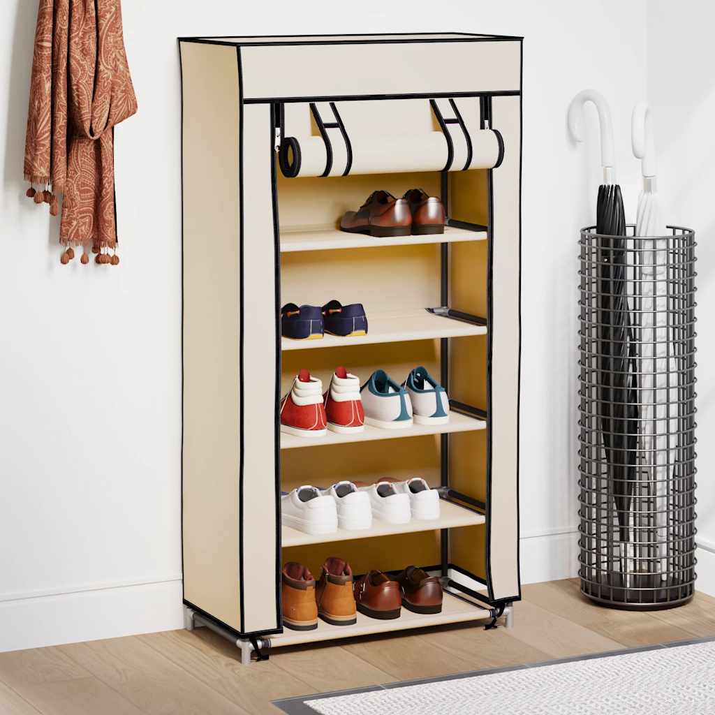 Schuhschrank mit Abdeckung Cremeweiß 58 x 28 x 106 cm Stoff