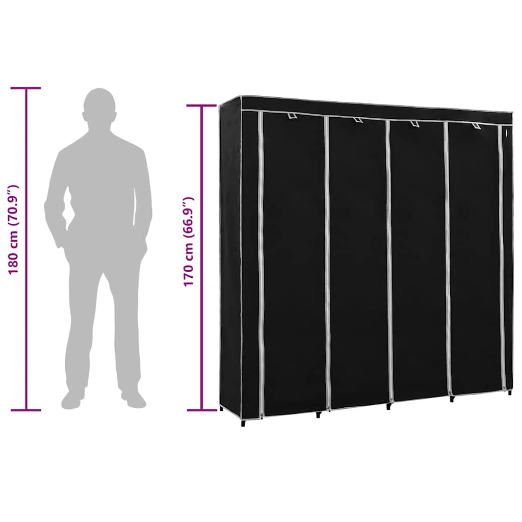 Kleiderschrank mit 4 Fächern Schwarz 175 x 45 x 170 cm