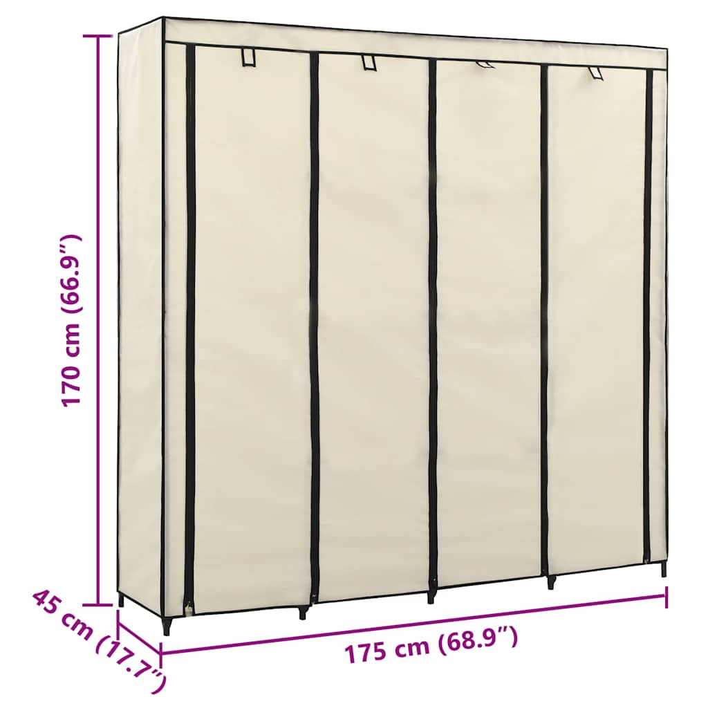 Kleiderschrank mit 4 Fächern Creme 175 x 45 x 170 cm
