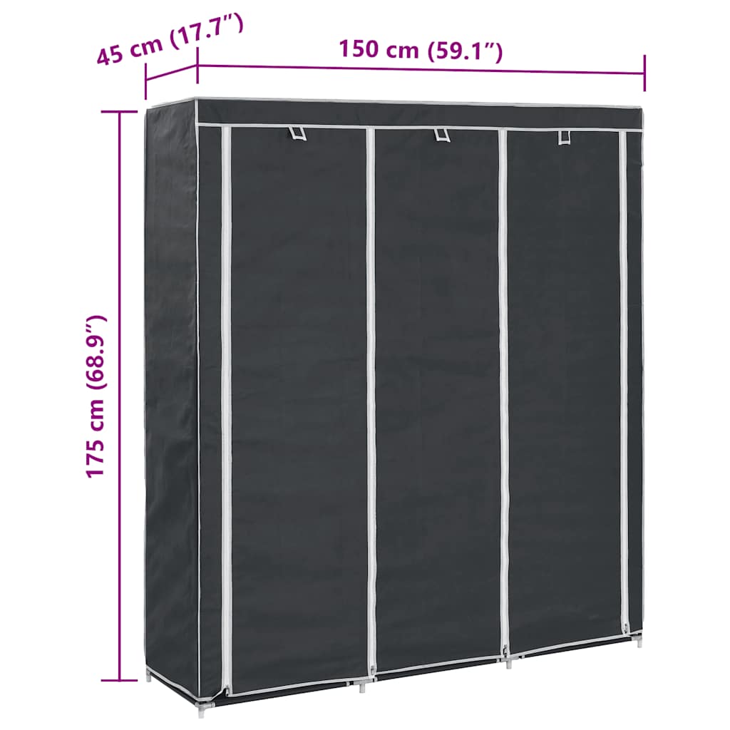 Kleiderschrank mit Fächern Stangen Schwarz 150x45x175cm Stoff