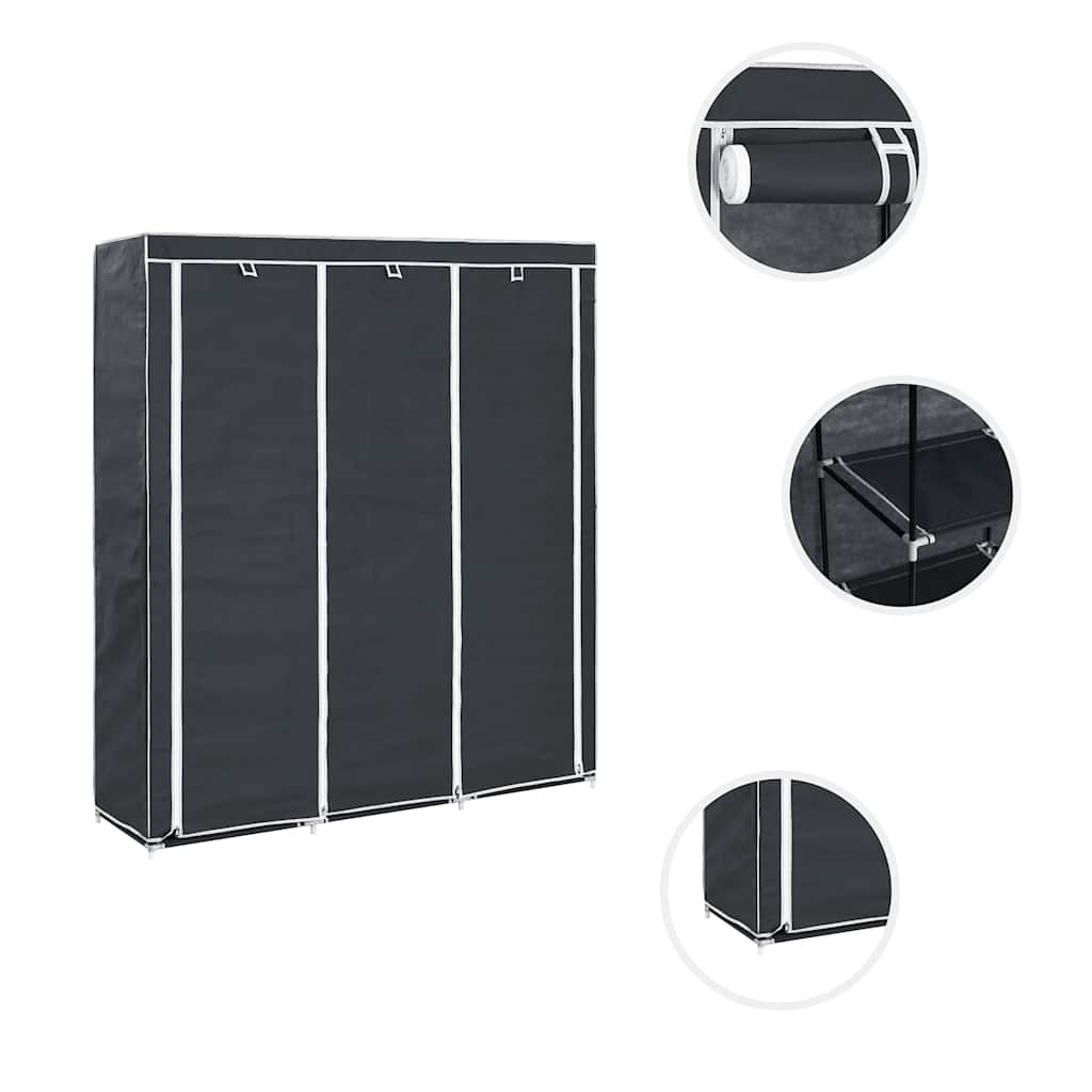 Kleiderschrank mit Fächern Stangen Schwarz 150x45x175cm Stoff