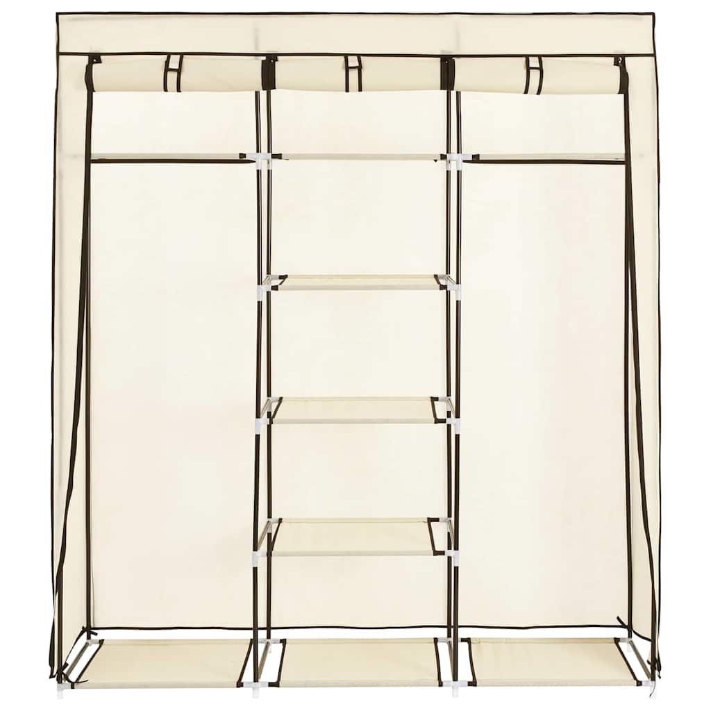 Kleiderschrank mit Fächern und Stangen Creme 150x45x175cm Stoff