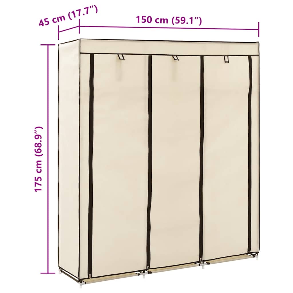 Kleiderschrank mit Fächern und Stangen Creme 150x45x175cm Stoff